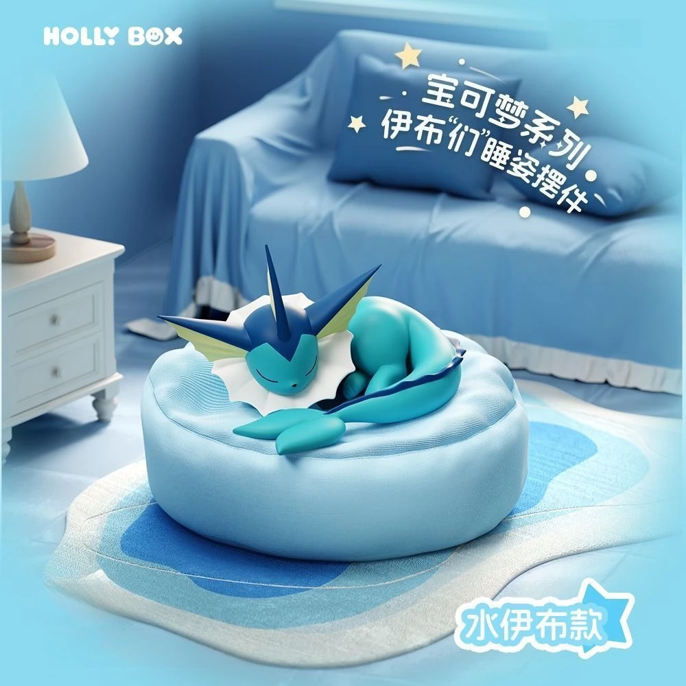 PKM Eevee Caja misteriosa de posición de dormir (nuevo original) Leafeon/Vaporeon/Flareon/Sylveon/Espeon/Umbreon Figuras Adorable juguete de regalo