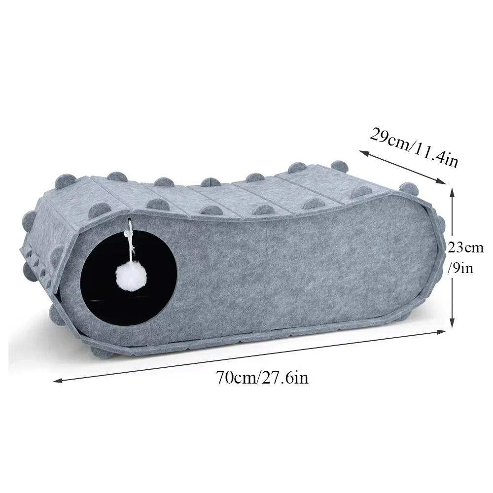 Cabaña para gatos de fieltro grueso de doble capa acogedora con pelota de juego colgante, ocultador para todas las estaciones, diseño antideslizante que ahorra espacio para gatos de interior - imagen 3