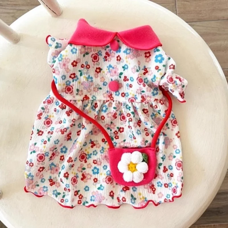 Vestido con estampado de flores para perro, chaleco con solapa a la moda para perro, ropa fina de verano para cachorros, falda de princesa para gato con manga voladora, disfraces para mascotas Chihuahua