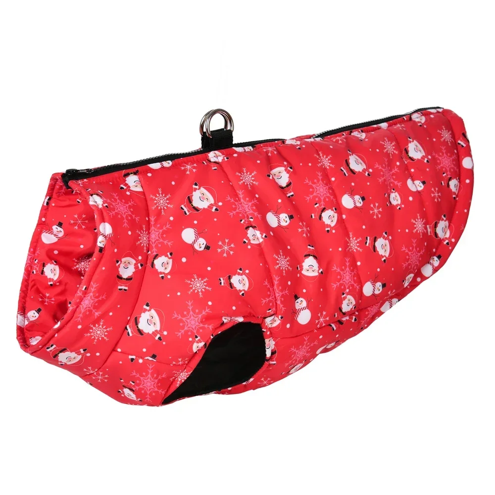 Chaqueta impermeable para mascotas para Navidad, abrigo cálido de invierno para perros pequeños y medianos, trajes de Bulldog con estampado de Papá Noel para Año Nuevo - imagen 4