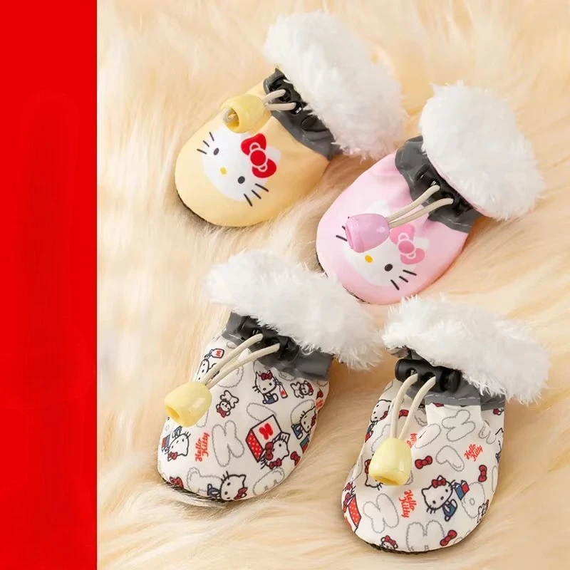 Zapatos para perros, conjuntos de pies para perros pequeños de peluche de otoño e invierno, zapatos de gato de suela blanda para interiores de felpa para todas las estaciones - imagen 2