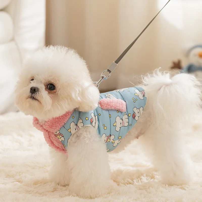 Abrigo con cuello de felpa para mascotas, camiseta sin mangas con cuello alto y dos patas estampadas para perros, ropa para cachorros, ropa para perros pequeños, Otoño/Invierno - imagen 4