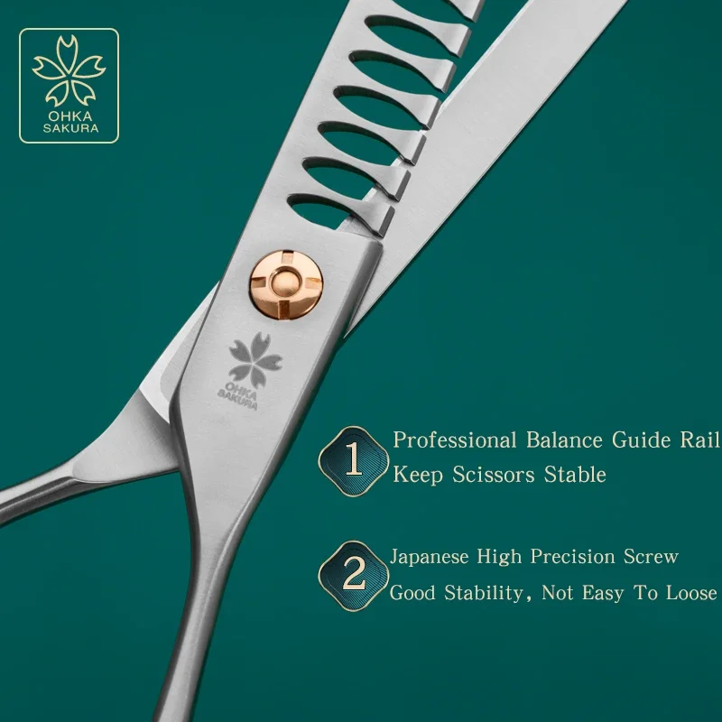 Tijeras de peluquería para mascotas, tijeras de hueso de pescado de 7,0 pulgadas, tornillo dorado de cuatro ojos, tijeras de afeitar y adelgazamiento para perros de peluche 440C domésticas - imagen 5