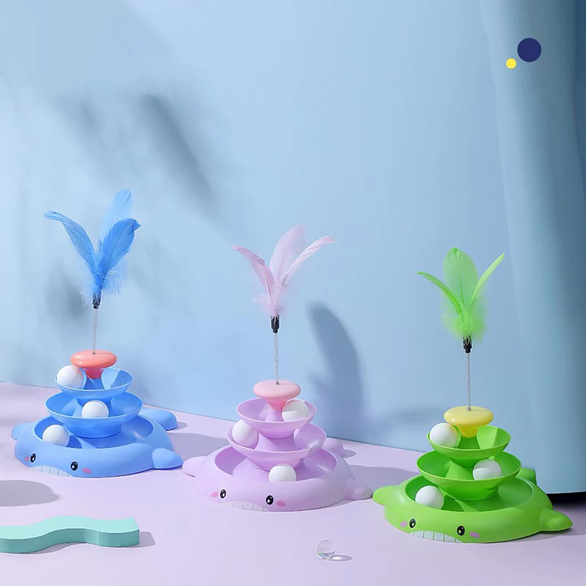 Juguete para gatos de 4 niveles, Torre giratoria, bolas de rodillo, juguetes autointeractivos para gatitos, diseño de ballena con plumas, palo divertido para gatos - imagen 2