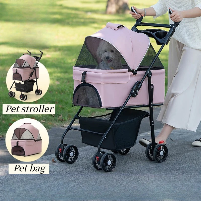 Carrito plegable doble freno para perros y gatos portátil