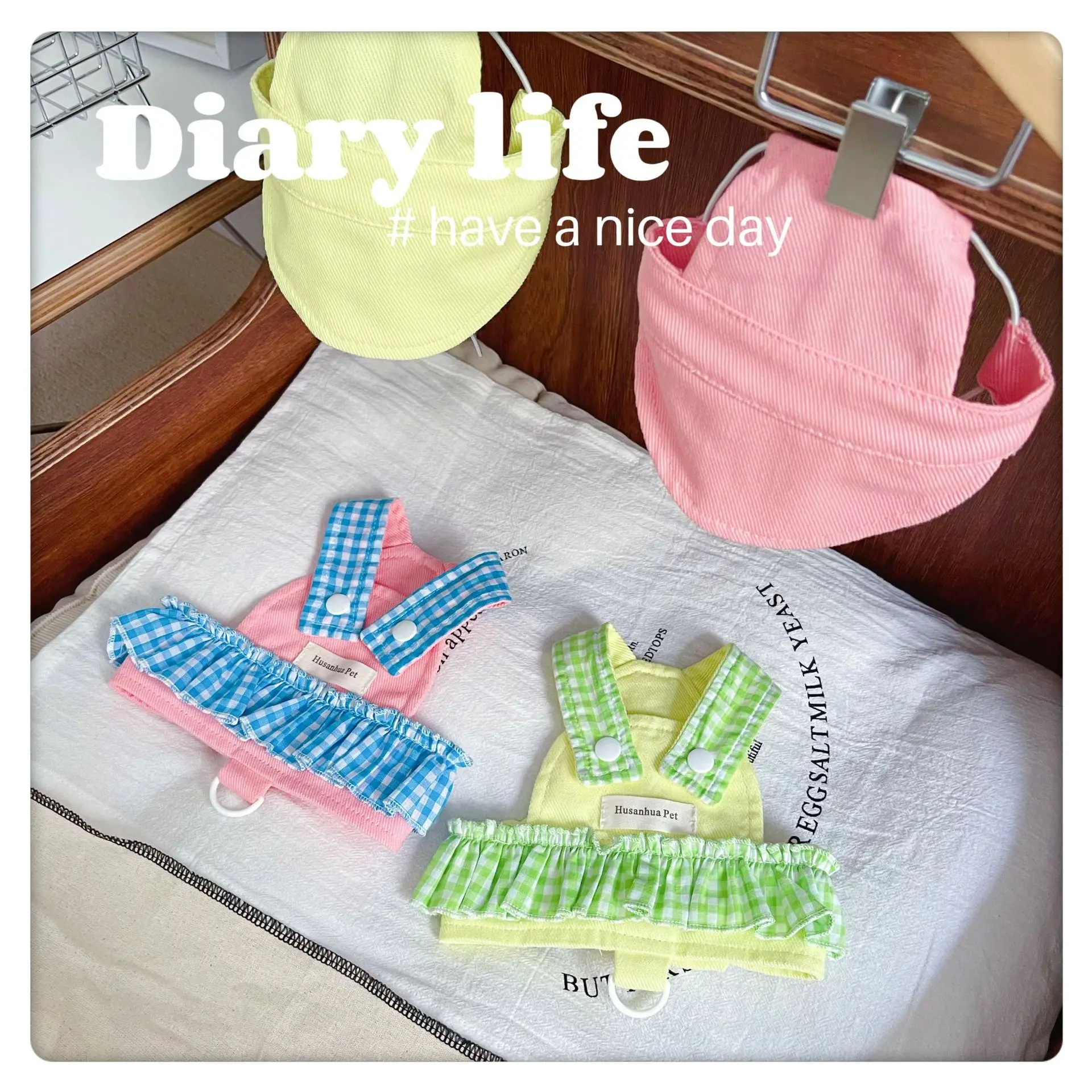 Correa para el pecho de Color con entramado para mascotas, bonito sombrero para el sol, ropa para perros y gatos, correa para el pecho, ropa de tracción, falda con correa para perros pequeños de peluche - imagen 2