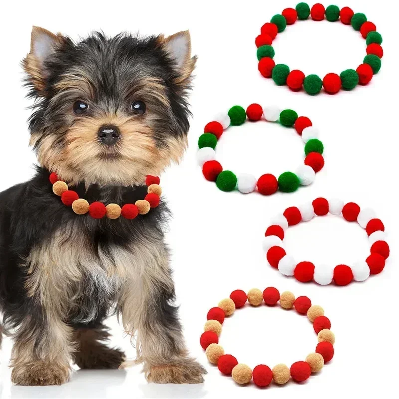 Collar de perro con bola de peluche de arcoíris, Collar para mascotas, pajaritas, suministros de aseo para perros y gatos, accesorios de moda, Festival de Navidad - imagen 4