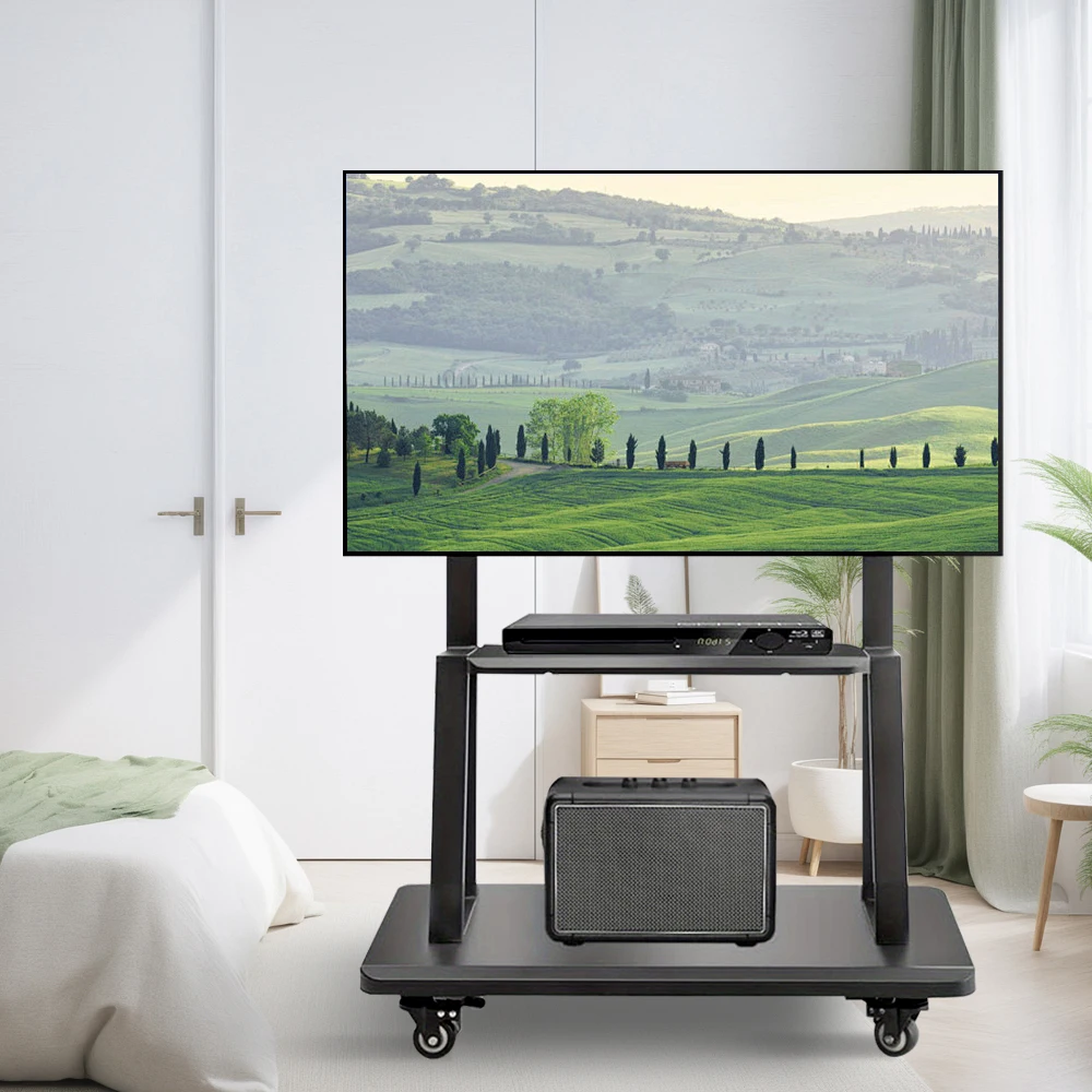 Carro de TV móvil de alta resistencia: soporte rodante para televisores de 32-75", ruedas de bloqueo y altura ajustable, máximo VESA 600x400 mm, 80 kg/176 lb - imagen 2