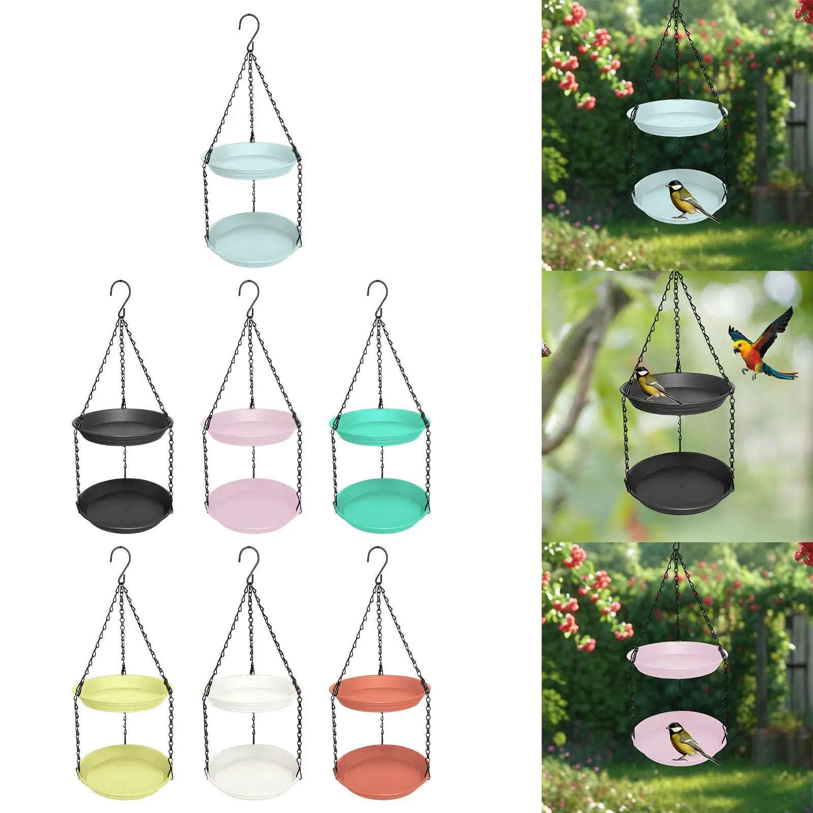 Hanging Bird Feeder Ornament with Double Plate Patio Large Capacity Bird Lovers Garden Garden Yard Decoration Accessories