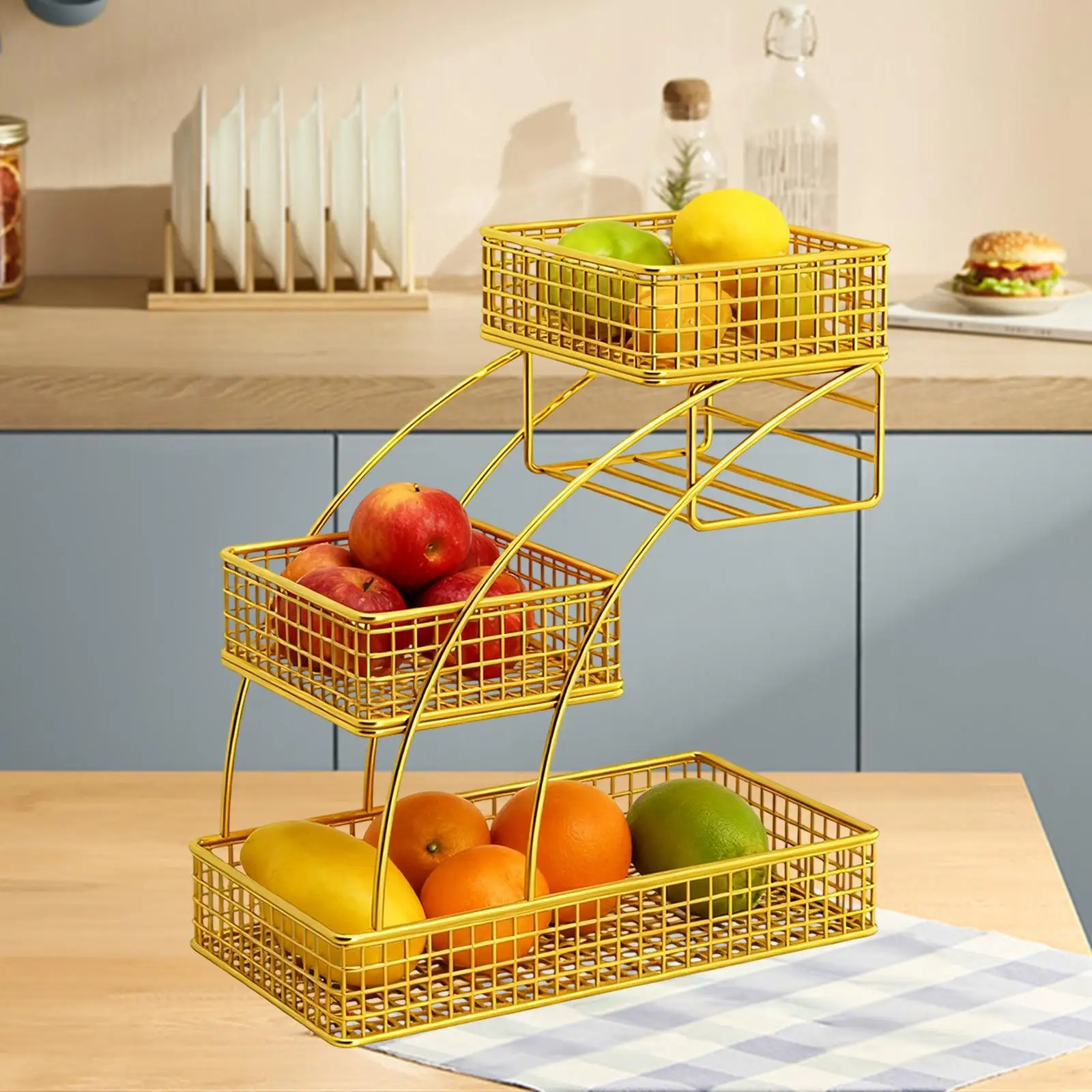 Cesta de frutas de 3 niveles de hierro, decoración de gran capacidad, frutero, verduras, pan, aperitivos, organizador de cocina para encimera de banquete - imagen 5