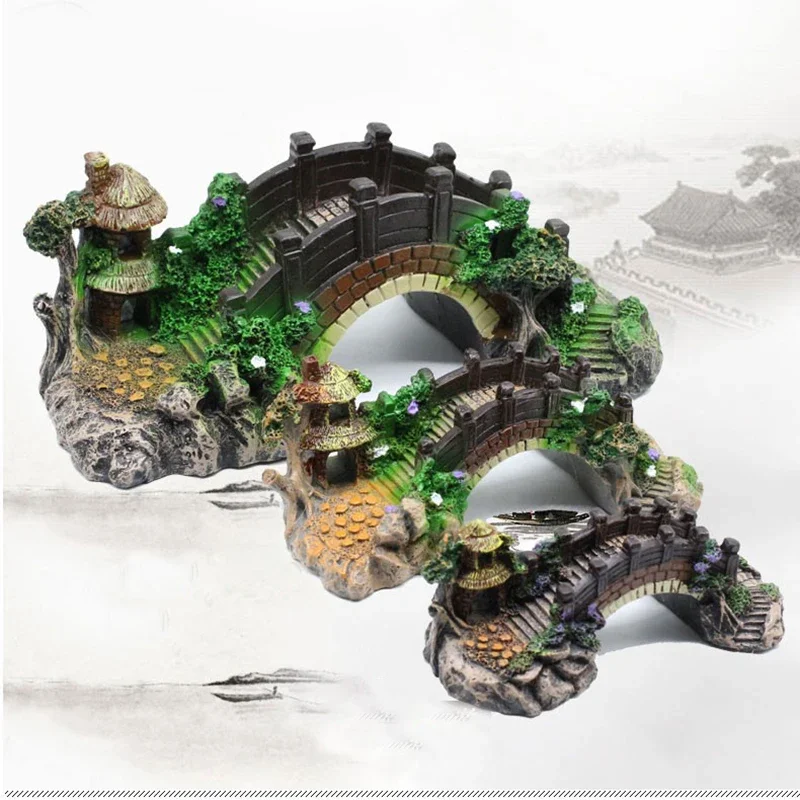 Adornos de resina de puente Artificial para acuario S/M/L, decoración de pecera de estilo chino, accesorios de paisajismo para fondo