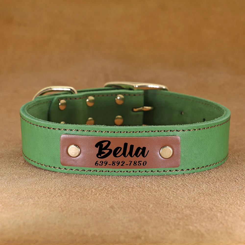 Collar de cuero personalizado para perros, collares para perros personalizados, Collar de cuero genuino para mascotas para perros medianos y grandes, impresión gratuita, teléfono con nombre de mascota - imagen 4