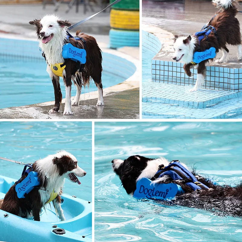Chaleco de rescate para natación de perros 2 en 1, arneses ajustables para perros, chaqueta salvavidas, correa para el pecho para nadar, chaleco para caminar, arneses - imagen 4