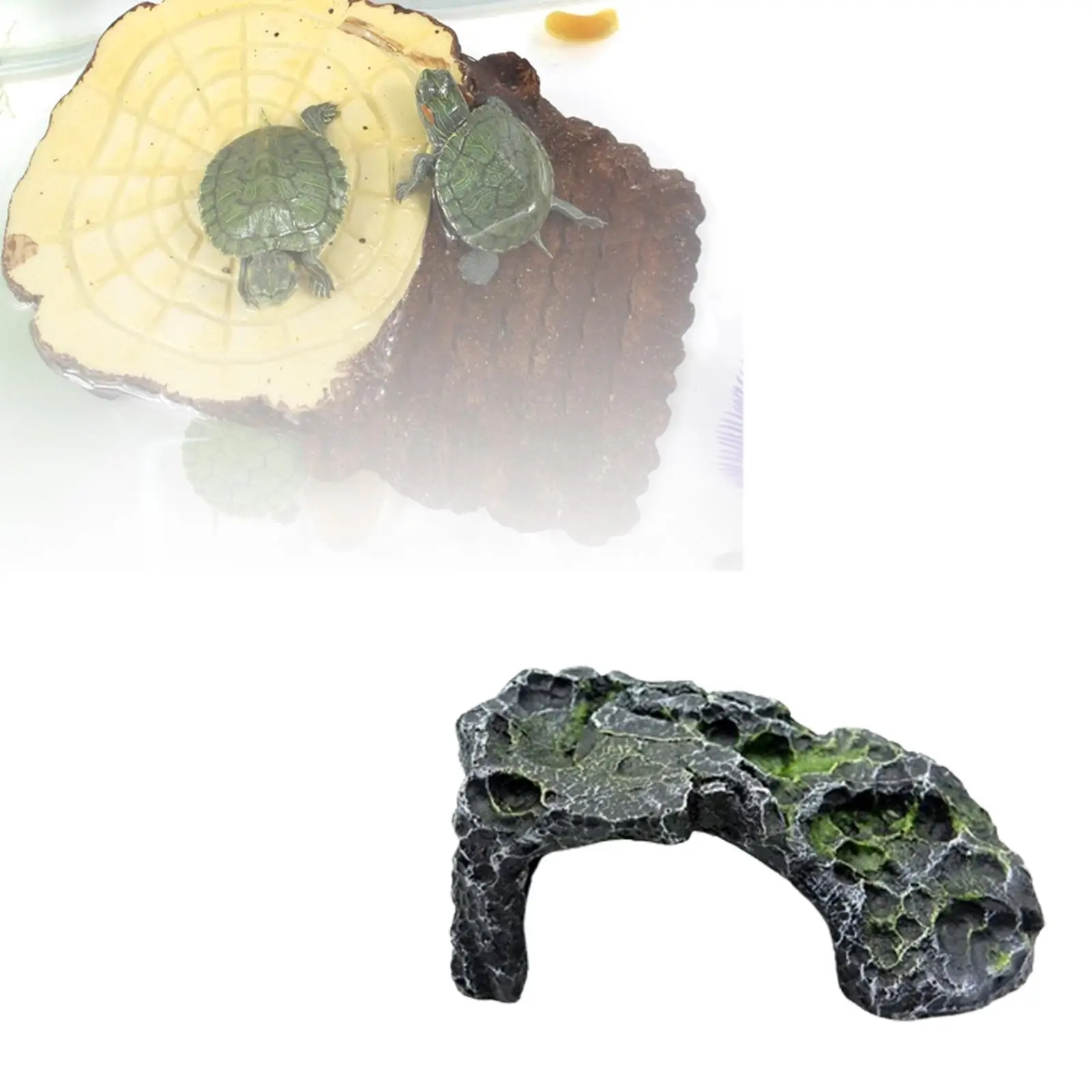 Reptile Hideout Cave, Resin Aquarium Decoration, Decorative Turtle Basking Platform, Aquarium Fish Tank Decoration for Snake