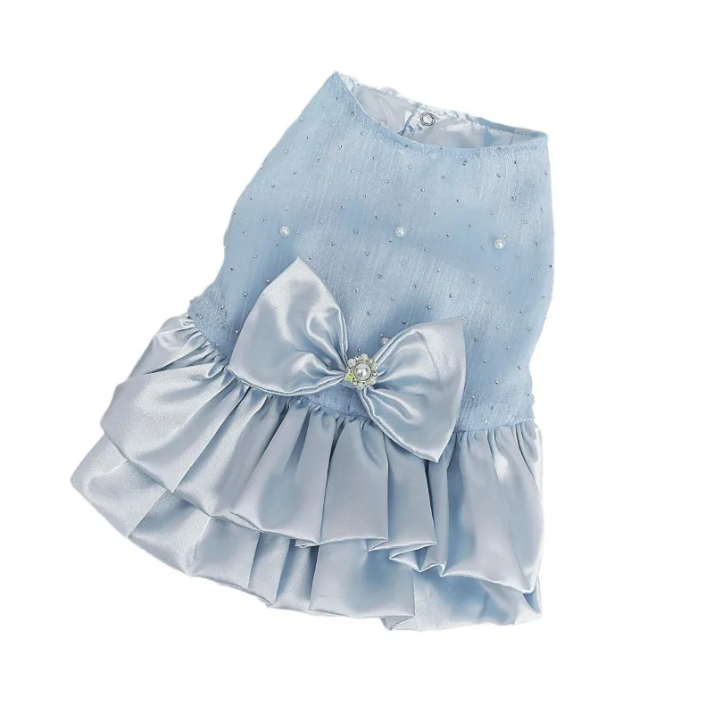 Nuevo vestido de novia Jenny con lazo azul, vestido para mascotas, prevención de la pérdida de cabello para perros y gatos, vestido de princesa blanco de alta calidad para verano - imagen 5