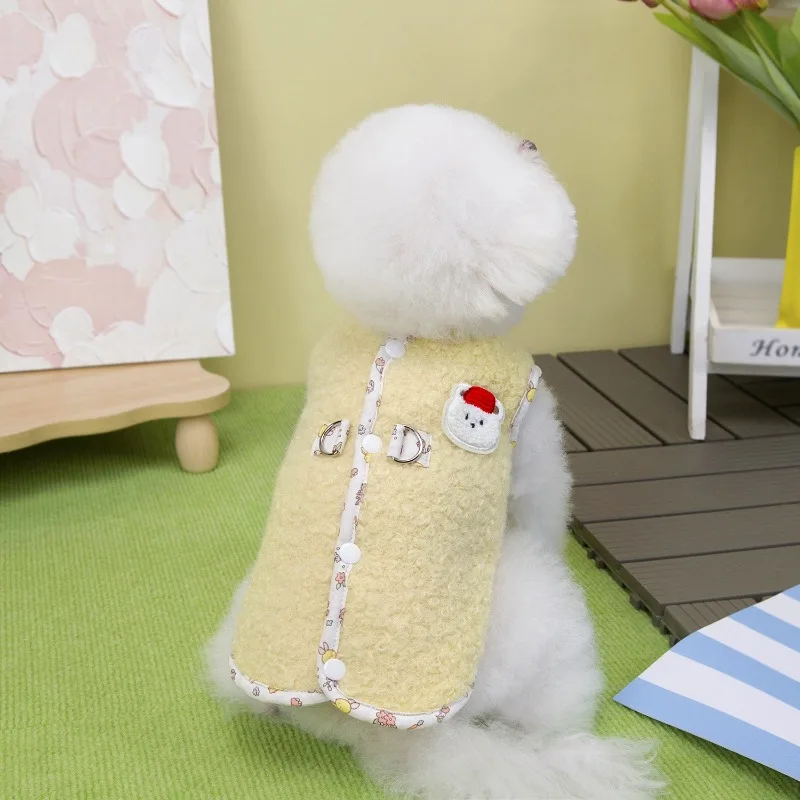 Chaleco Adorable de peluche bonito, sombrero para mascota, chaqueta de oso, ropa cálida de invierno para perros pequeños a medianos, abrigo de dibujos animados Bichon Frise