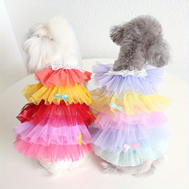 Falda veraniega con oso peluche degradado para perros pequeños
