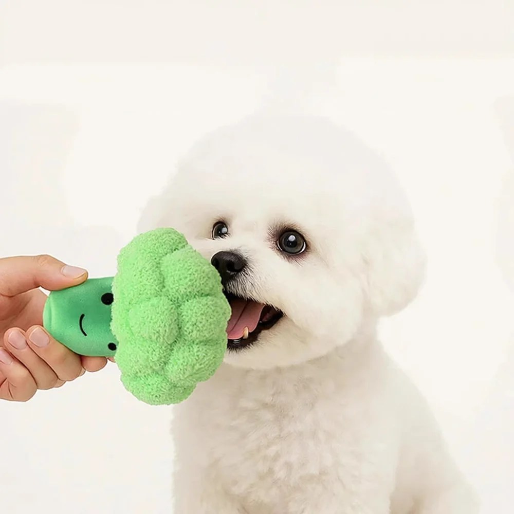 Juguete de peluche para perros con brócoli, juguete para masticar chirriante para perros grandes y corgis, juguete complementario para aliviar el aburrimiento, suministros de dentición molares para mascotas - imagen 4