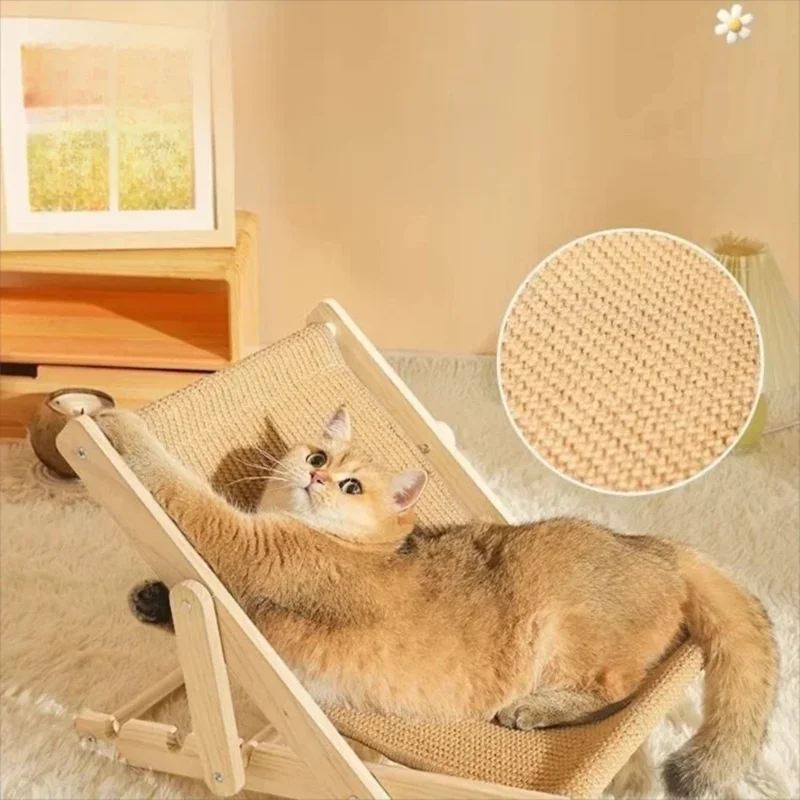 Sofá tumbona para gatos, mecedora, silla para gatos con poste rascador, juguete para todas las estaciones, ratán sólido - imagen 3