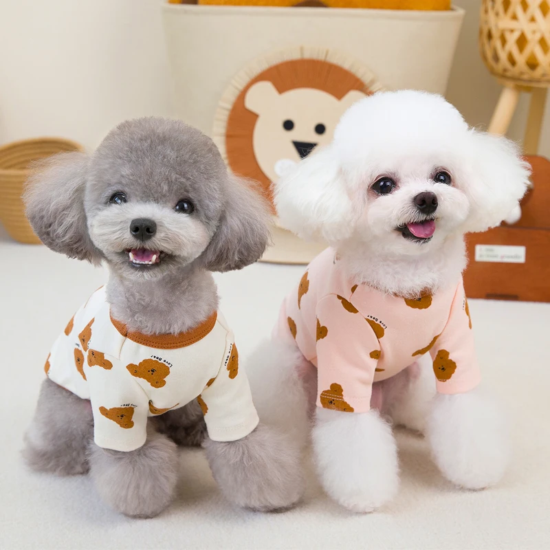 Ropa encantadora para perros, camisa con estampado de oso para perros pequeños, Bulldog Francés de York, sudadera con capucha para cachorros de gato rosa, Beige, amarillo y azul XL - imagen 3