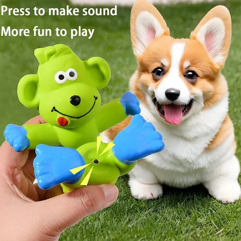 Juguete para masticar para perros, mono, hipopótamo, goma en forma de mascota, juguetes chirriantes para perros pequeños, medianos y grandes, resistente a mordeduras, juguete con sonido para perros - imagen 4