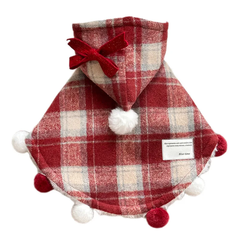 Capa a cuadros de Navidad para mascotas, ropa de Año Nuevo para mascotas, abrigo de otoño e invierno, capa de peluche con ropa de cachorro de peluche - imagen 5