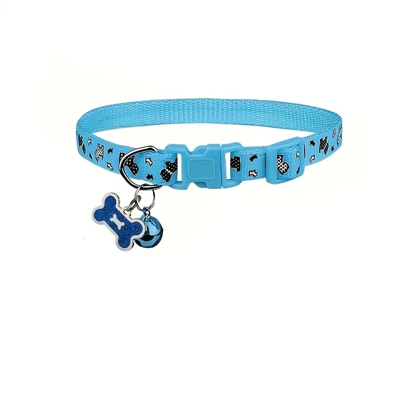 Collar de gato personalizado con nombre grabado y número de teléfono, etiqueta de identificación, patrón de hueso con estampado de pata brillante ajustable para perros pequeños y gatos - imagen 5