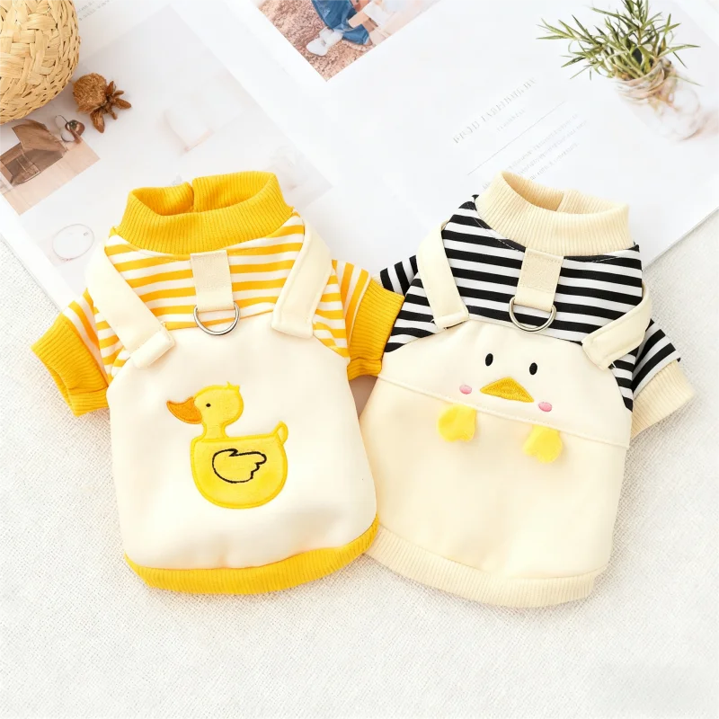 Sudaderas con capucha cálidas de invierno para perros con anillo en D, ropa para perros a rayas, suéter con estampado de animales para cachorros, jerséis para gatos a la moda, sudaderas con capucha para mascotas caniche