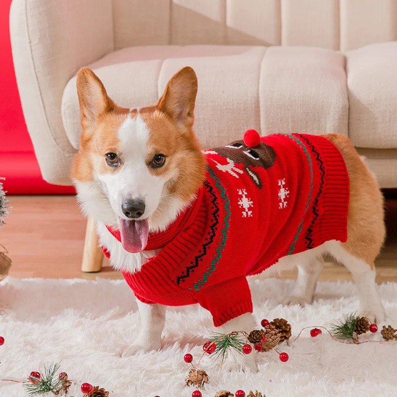 Suéter navideño para perro, ropa para perro a rayas con estampado de alce y Papá Noel, abrigo de invierno para perro, ropa para perro Chihuahua, Bulldog Francés, perro salchicha - imagen 3