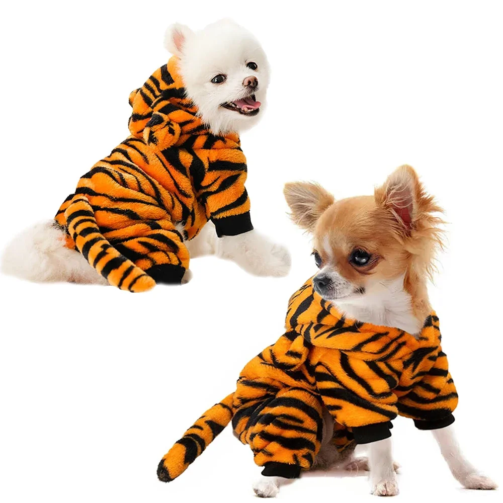 Disfraz de Cosplay de lana Coral para mascotas, ropa para perros pequeños, cachorros, gatos, Chihuahua, Yorkshire, Sudadera con capucha, abrigo, tigre, dinosaurio - imagen 3