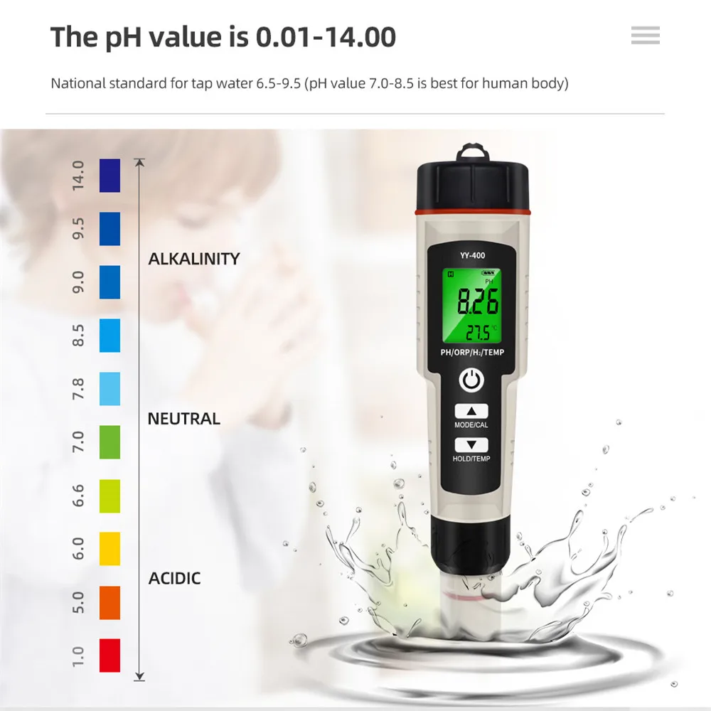 Medidor de PH 2/3/4 en 1, probador de temperatura ORP H2, alta precisión, 0,01 LCD, pluma de prueba de hidrógeno rico para piscina, acuario, hidroponía - imagen 3