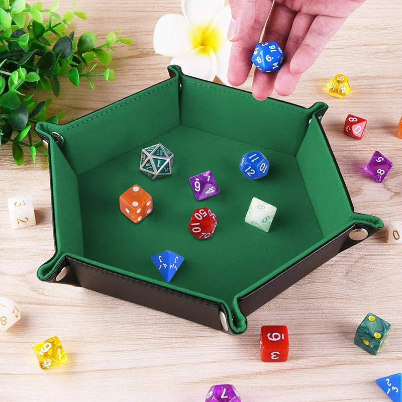 Bandeja para dados Hexagonal y caja de almacenamiento varios, accesorios para juegos de mesa, caja organizadora de torre de dados de cuero, 1 ud. - imagen 4