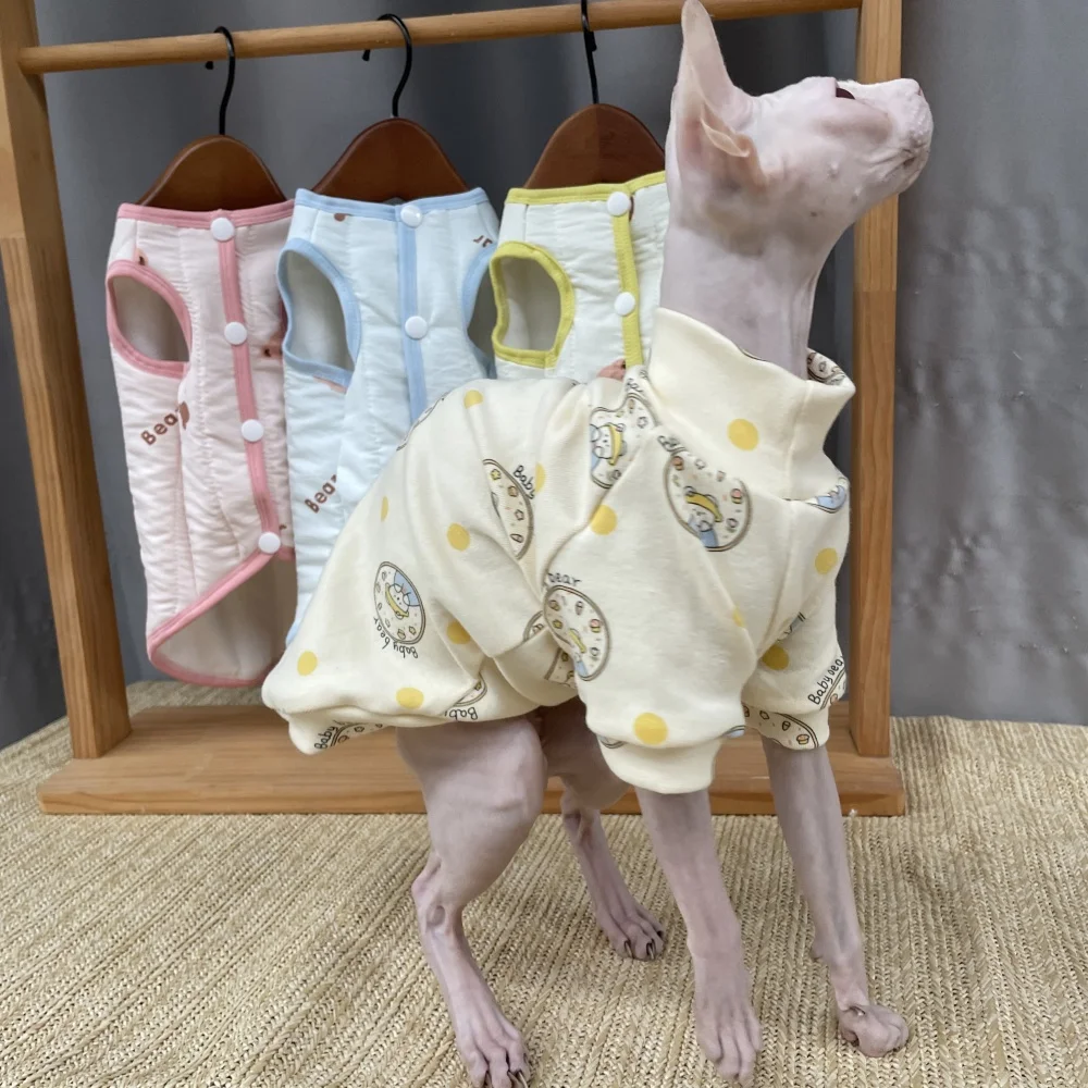 Abrigo de algodón de cuello alto Primavera Otoño para gato Camiseta interior suave para Sphynx Cat in Winter Sweet Purple Beige Loungewear para gatitos - imagen 3