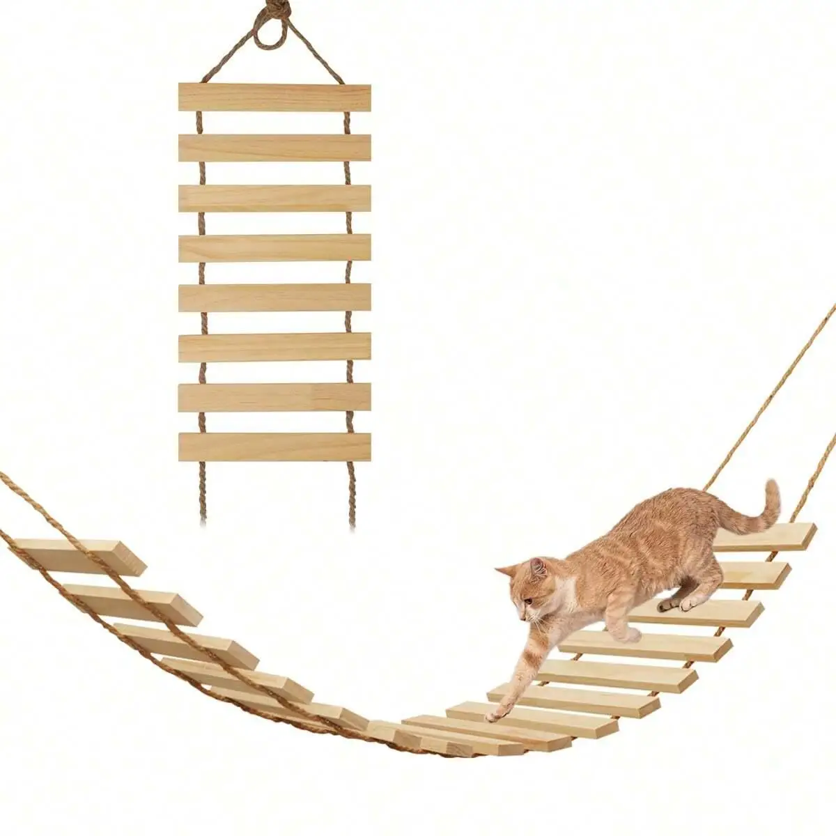 Escalera-puente para gatos con poste rascador – Mueble de pared para interior
