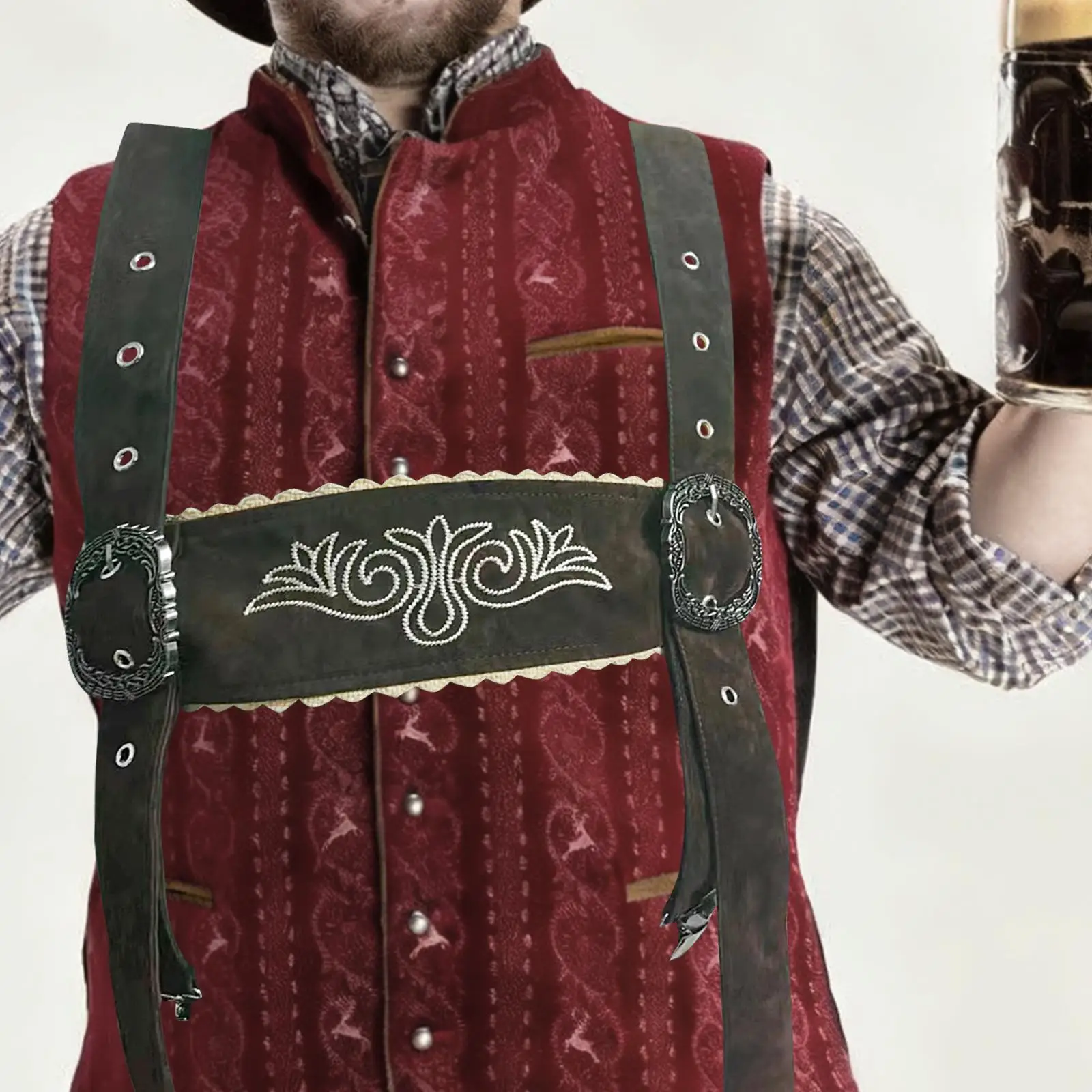 Tirantes cruzados en la espalda del Festival alemán, artesanía fina para celebraciones culturales, accesorios ajustables bordados en marrón oscuro - imagen 3