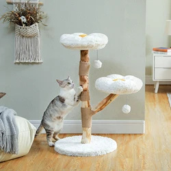 Torre rascadora para gatos interior con flores y poste de sisal
