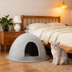 Cabaña para gatos estilo yurta mongol, cama suave y cálida para gatos de interior, gatitos, diseño semicerrado para gatos, siesta y descansar diariamente