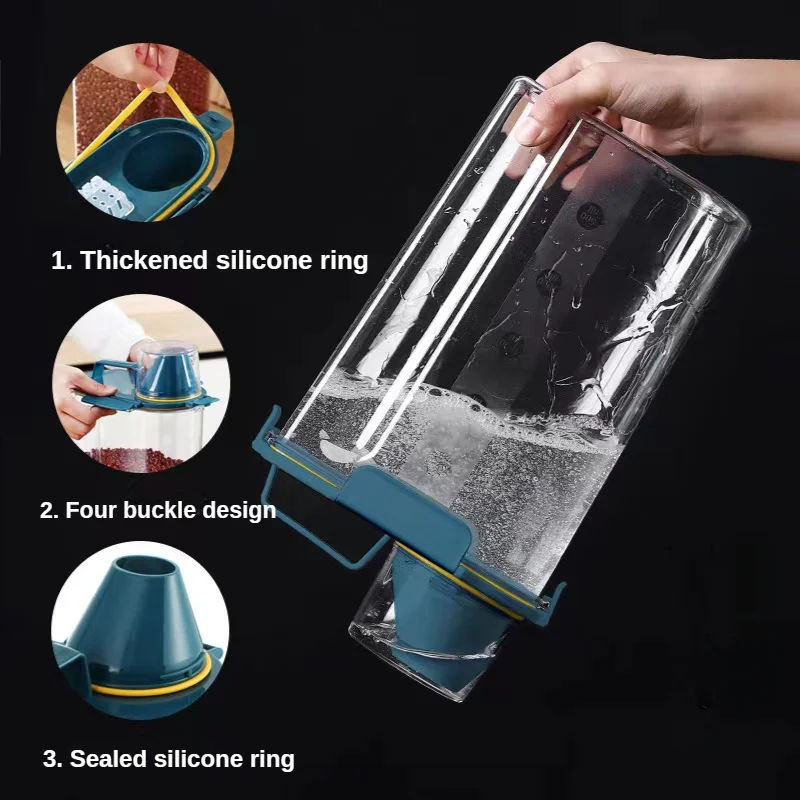 Cubo de comida para perros y gatos, recipiente de plástico con taza medidora, tarro sellado a prueba de humedad, accesorios para mascotas, caja de almacenamiento de cocina - imagen 2