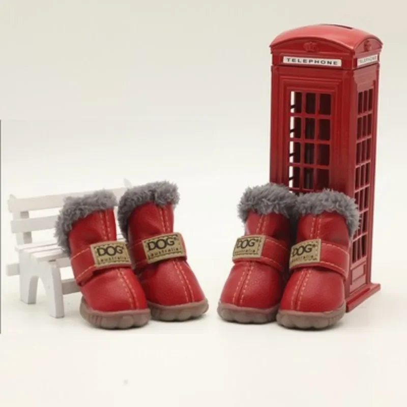 Zapatos de PU de algodón para otoño e invierno para mascotas, un conjunto de cuatro botas de nieve para cachorros, suministros de productos para mascotas, zapatos para perros, accesorios bonitos y cálidos - imagen 3