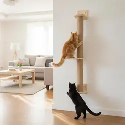 Rascador de pared para gato – Combinación de sisal y madera natural