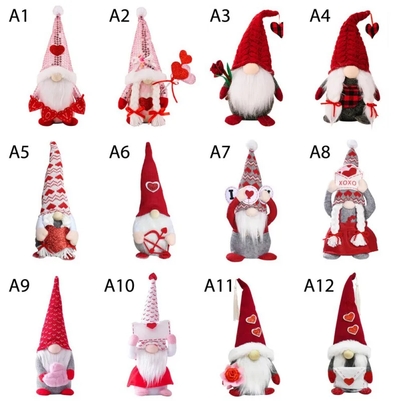 Decoraciones de elfo de felpa con purpurina para el Día de San Valentín, Tomte escandinavo hecho a mano para decoración del hogar del Día de San Valentín