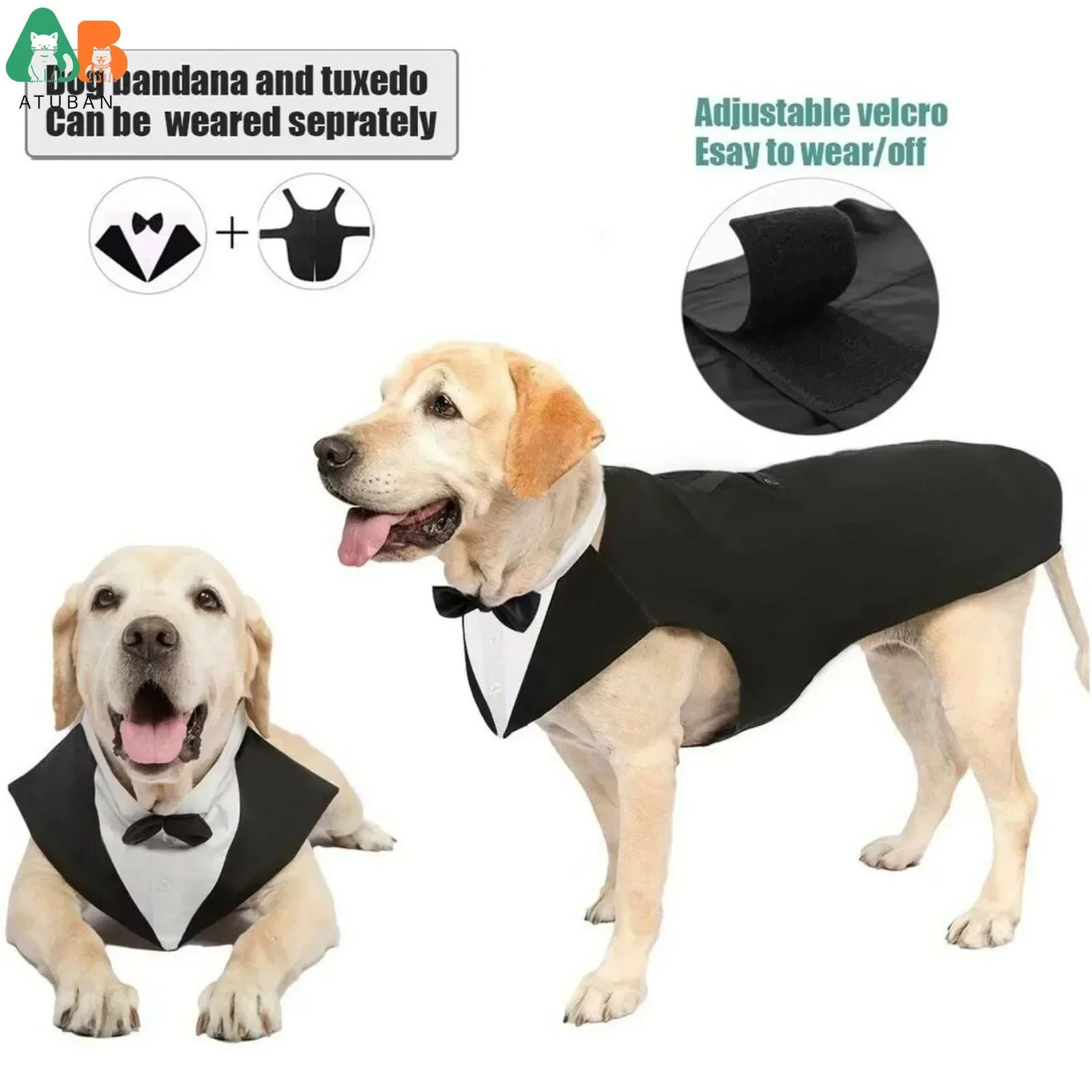 Disfraz de perro esmoquin para perro grande con desmontable, disfraz de boda para perro adecuado para perros grandes y medianos, golden retrievers, labradors - imagen 4