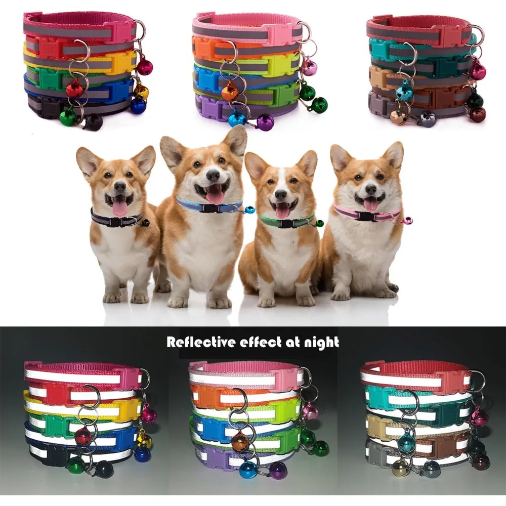 Collares reflectantes para cachorros, collares de identificación para gatos y mascotas con campana, ajustables, de nailon suave, de liberación rápida, para perros y gatitos, 19-32cm - imagen 2