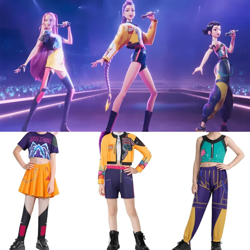 Anime KPops Demon Hunters Zoey disfraces Cosplay Rumi Mira uniforme de juego de rol conjunto completo Top pantalones estampado 3D traje de vestir de Halloween