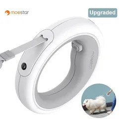 Moestar Correa retráctil para mascotas UFO con luz LED para caminar nocturno Correa inteligente para perros Manos libres Color gris antigolpes