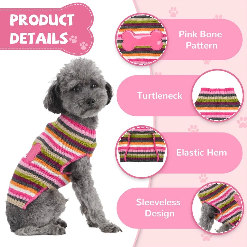 Ropa para perros pequeños con estampado de huesos, suéter a rayas para perros, abrigo cálido para perros, suéteres de punto, ropa para cachorros Chihuahua Bichon - imagen 3