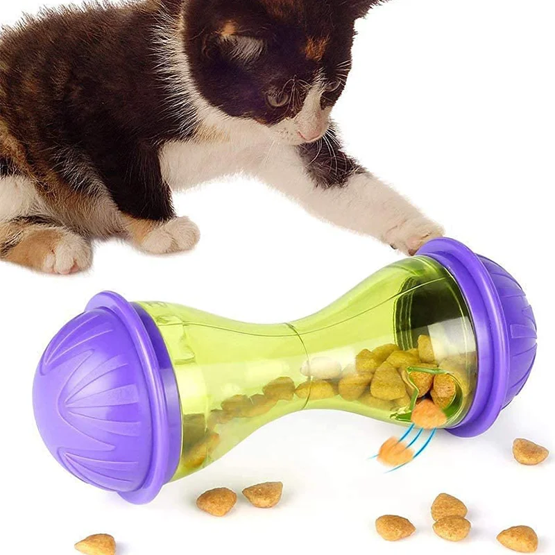 Vaso de comida para gatos y ratones, Bola de juguete interactiva, alimentador de comida para gatos con fugas, interesante dispensador de comida de plástico para gatos, juguete para tratar - imagen 4