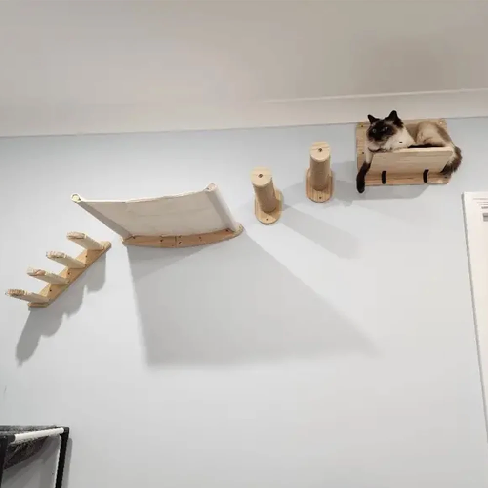 Hamaca de estante de combinación múltiple montada en la pared para gatos, poste de agarre de Sisal, escalera de árbol y Pedal, plataforma de salto, casa para gatos - imagen 4