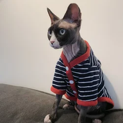 Sphynx Cat Chaqueta de algodón a rayas en invierno Cálido abrigo de manga larga para gato macho Cárdigan de primavera otoño Ropa de estar por casa para gatitos