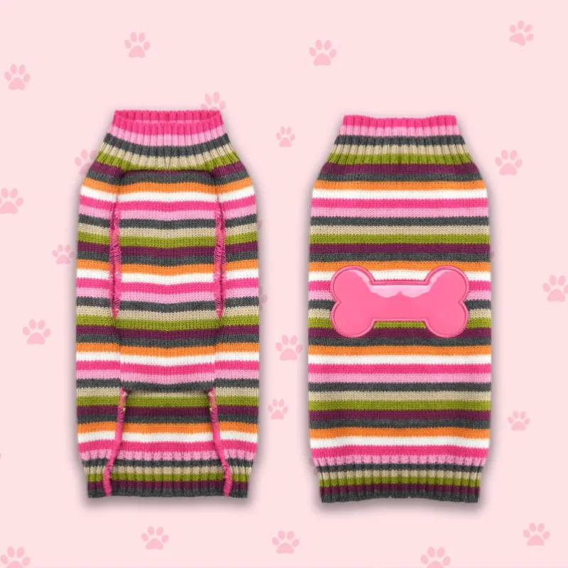 Ropa para perros pequeños con estampado de huesos, suéter a rayas para perros, abrigo cálido para perros, suéteres de punto, ropa para cachorros Chihuahua Bichon